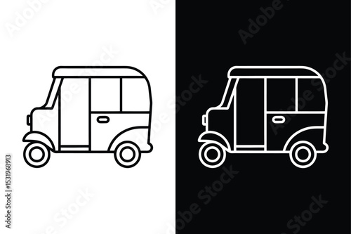 Minimal Tuk Tuk Icon. Auto Rickshaw Vector Line Art for Transport and Travel-Related Designs