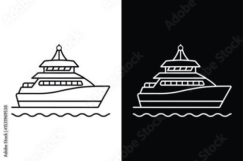 Sea Transport Yacht line Icon. Black and White Vector for Maritime, Sailing, and Travel Graphics