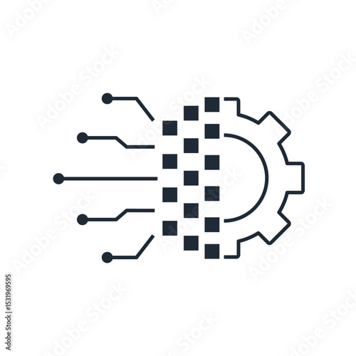 Digital execution. Automatic implementation.  Vector linear icon illustration isolated on white 
