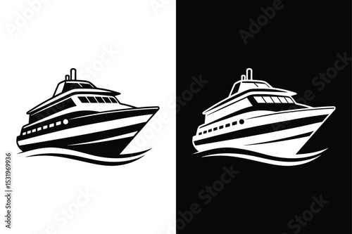 Black and White Yacht Icon. Maritime Vessel Silhouette for Sea Travel, Shipping, and Nautical Design