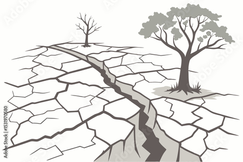 Drought Cracked Earth, Withering Trees, and a Deepening Fissure – A Visual Depiction of Climate Change Impacts