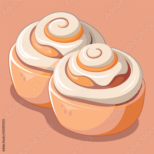 Vector illustration of a Two delicious cinnamon rolls.