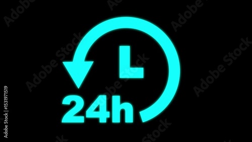 Clock 24 hours icon, isolated on transparent background with alpha channel Clock ,Hud icon timer time passage waiting time animation 4K , 24 hours animation by round arrow Stopwatch animation.