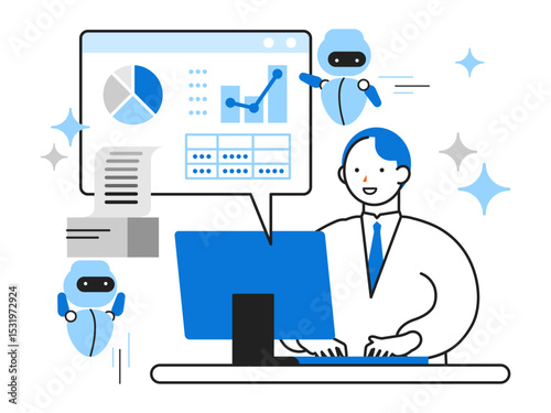 Concept: Problem Solving.  Cartoon character heads of People using AI. Includes face profiles, avatars, and icons. Close-up illustrations of AI Table Generator.