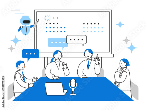 Concept: Problem Solving.  Cartoon character heads of People using AI. Includes face profiles, avatars, and icons. Close-up illustrations of Automated Minutes by AI.