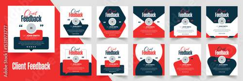 Customer feedback testimonial social media post web banner template Bundle. Customer feedback review or testimonial social media post design	