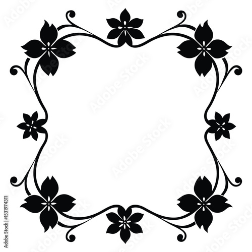 Elegant Floral Frame  Black and White Decorative Border