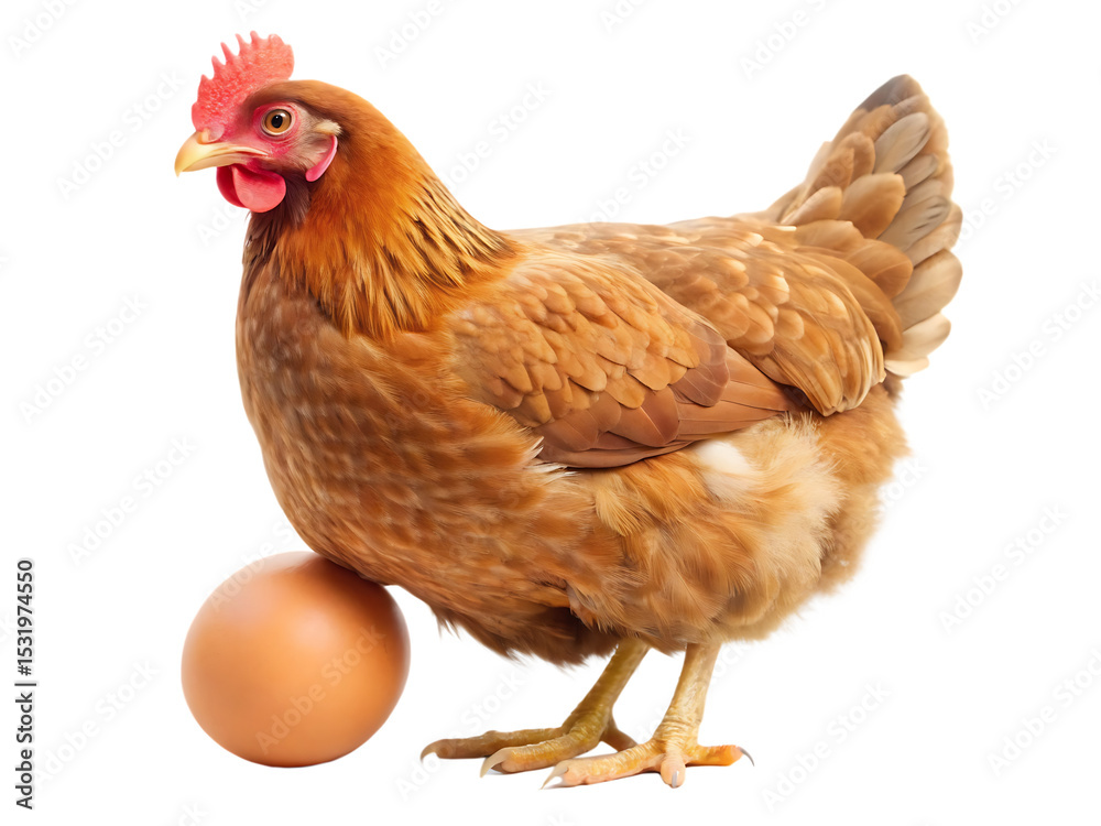 Fototapeta premium Hen and egg brown hen with egg isolated on white background.