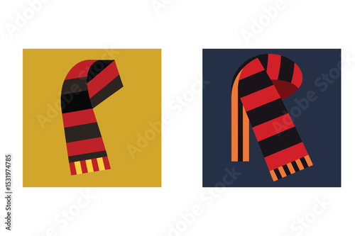 Two stylish flat design scarfs with bold colors against contrasting colored backgrounds