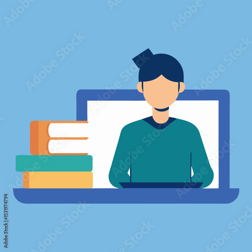 An individual taking an online course, with a learning platform interface on a laptop.