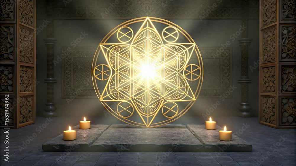 Sacred Geometry Mandala in an Ancient Temple Setting Golden Flower of Life Spiritual Enlightenment Meditation Tranquility