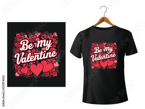 Be my valentine design featuring hearts and roses perfect for t-shirt prints and apparel
