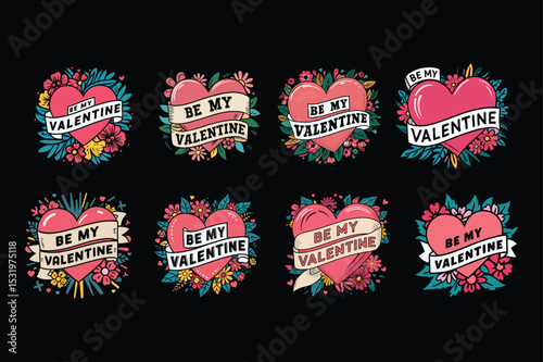 Collection of romantic heart illustrations with 