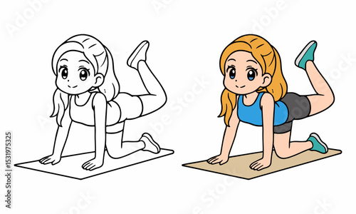 cute woman doing yoga pose coloring page for kids