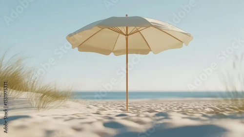 Animation of single standing umbrella on the beach