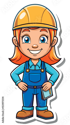 Vector illustration of a Friendly female construction worker.