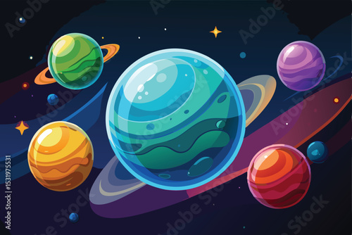Vibrant Celestial Bodies A Colorful Cosmic Illustration of Planets and Stars