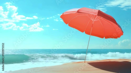 Animation of single standing umbrella on the beach
