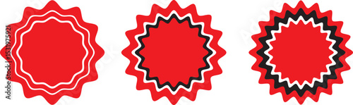 Set of Red Star  Blank red round starburst label with wavy edges and white borders. Flat design illustration. starburst labels with wavy edges and white borders. 
