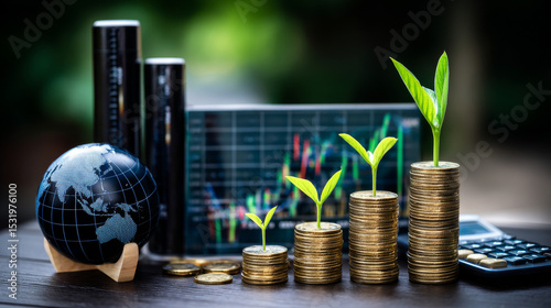  Seedling are growing from soil with growth comparative year 2020 to 2021. Concept of business growth, profit, agriculture, development and success	
graph.