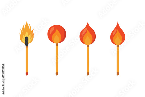 Matchstick Fire Animation Stages of Ignition, Burning, and Extinguishing