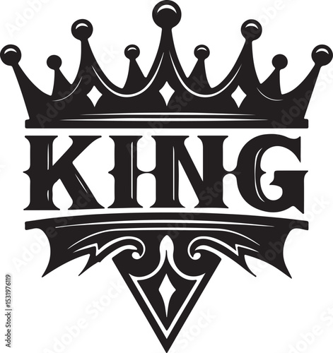 Black king crown logo design with vintage typography