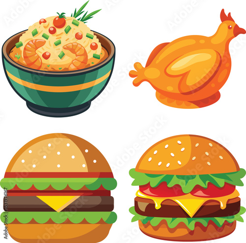 Fast food set hand drawing, doodles, vector illustration
Flat Design Fast Food Icon Set with Side Shadow

