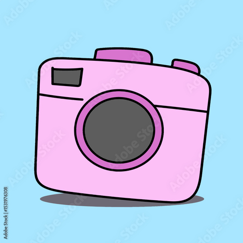 Illustration of a Pink Pocket Camera on a Blue Background