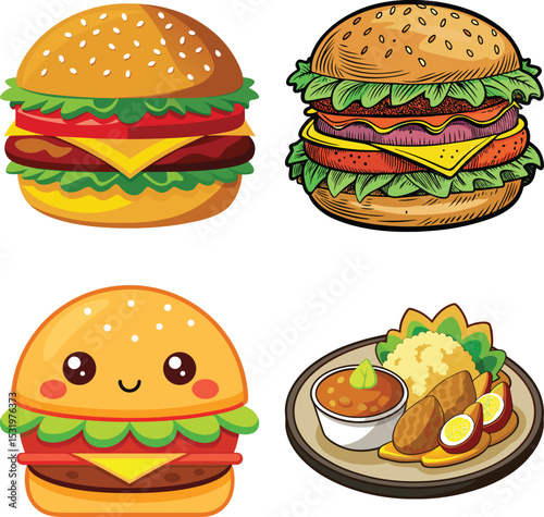 Fast food set hand drawing, doodles, vector illustration
Flat Design Fast Food Icon Set with Side Shadow
