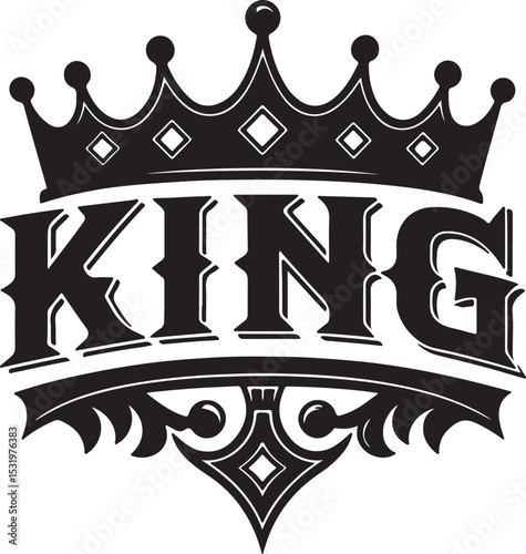 King crown emblem black and white design
