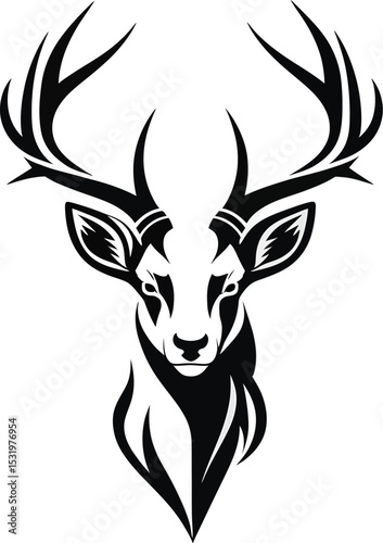 Minimalist Vector Illustration of a Majestic Deer Silhouette with Elegant Antlers