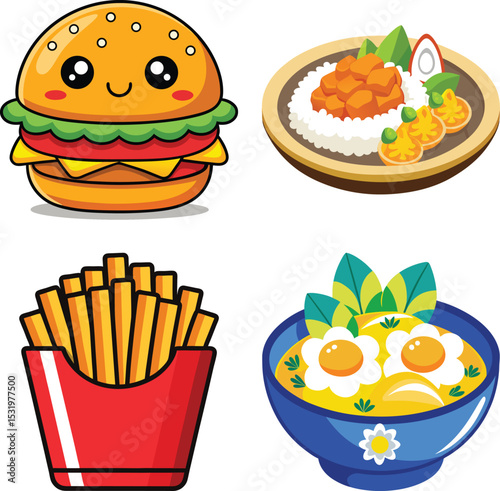 Fast food set hand drawing, doodles, vector illustration
Flat Design Fast Food Icon Set with Side Shadow
