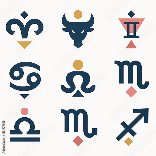 Astrological signs zodiac symbols in geometric style design set with unique shapes