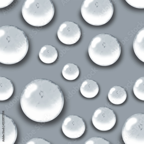 Seamless Pattern of Transparent Bubbles on a Grey Background