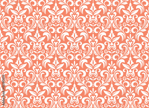 Floral pattern. Seamless vector background. Vintage wallpaper in the Baroque style. White and pink ornament for fabric, wallpaper, packaging. Ornate Damask flower illustration
