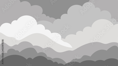 Abstract cloudscape design featuring soft gray tones and layered overlapping forms
