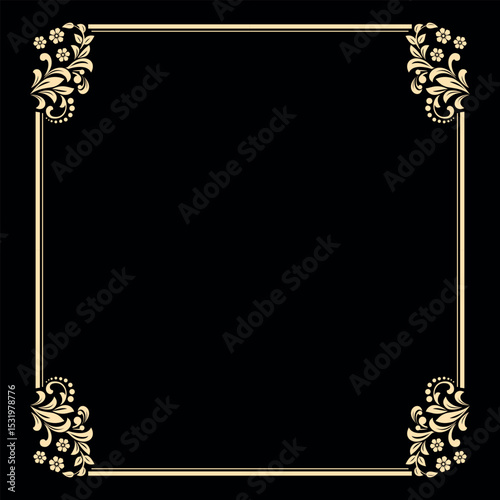 Decorative frame Elegant vector element for design in Eastern style, place for text. Floral black and golden border. Lace illustration for invitations and greeting cards