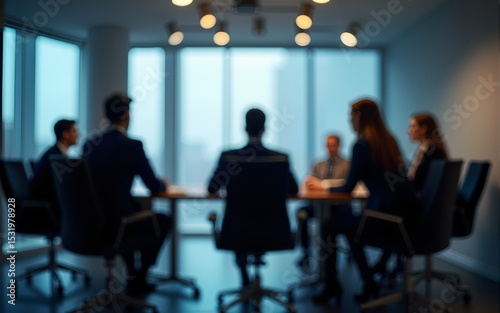 Long exposure shot of group of people in a meeting room, business concept. High quality