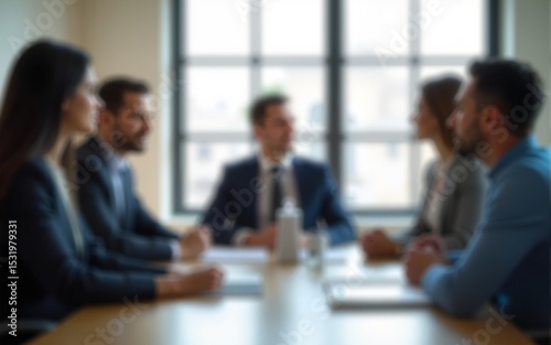 soft or blurred people at a board meeting. Corporate job. High quality photo. High quality