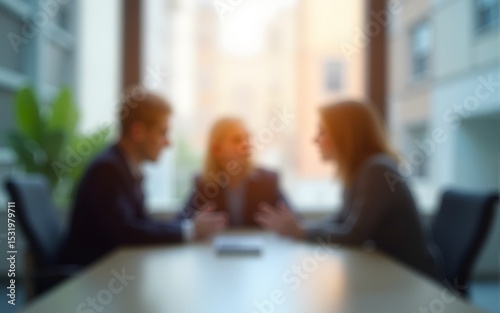 Soft of blurred people meeting at table. Abstract blurred office interior space background. Business concept. High quality
