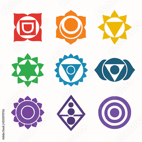 Colorful Chakra Symbols Representing Energy Centers and Spiritual Wellness