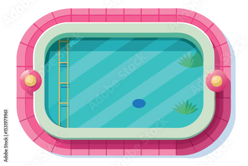 Retro Poolside Paradise A Top-Down View of a Vintage Swimming Pool Illustration