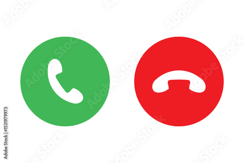 Incoming or outgoing phone call sign symbol isolated. Phone call icon answer, accept and decline call icons buttons red and green color. Flat design. Vector illustration.