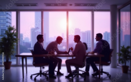 business people meeting at table. Abstract blurred office interior space background. purple colors. Business concept. High quality