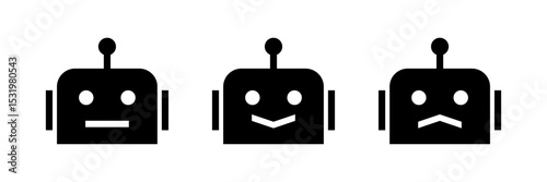 Robot heads Icon. White background.