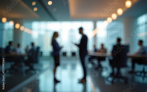 Business office with people casual wear, with blurred bokeh background, view from glass wall. High quality