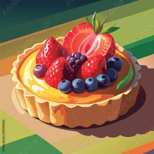 Delicious fruit tart with berries and cream.
