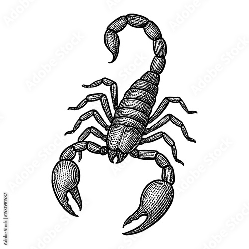 Scorpion Claw and Stinger Insect Old Retro Style Black and White Outline Line Art Drawing