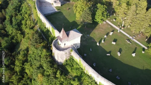Ostrožac Castle Fortress On A Hilltop Above The Una River In Bosnia And Herzegovina - Aerial Drone Shot
