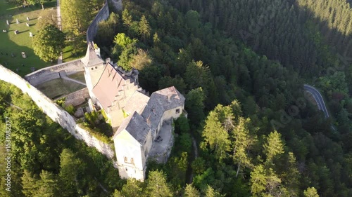 Ostrožac Castle Fortress On A Hilltop Above The Una River In Bosnia And Herzegovina - Aerial Drone Shot
